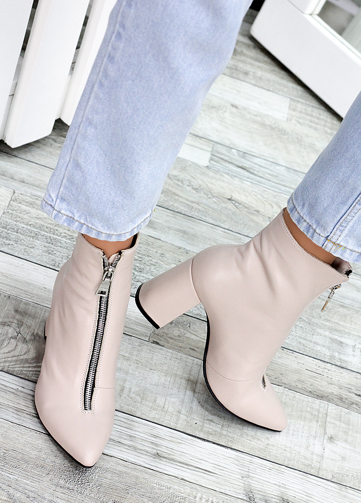 Ботинки ботильоны женские кожаные пудра Ванесса 7219-28