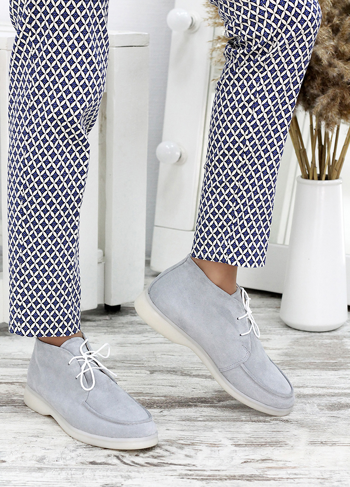 Черевики короткі жіночі замшеві сірі LORO 7679-28