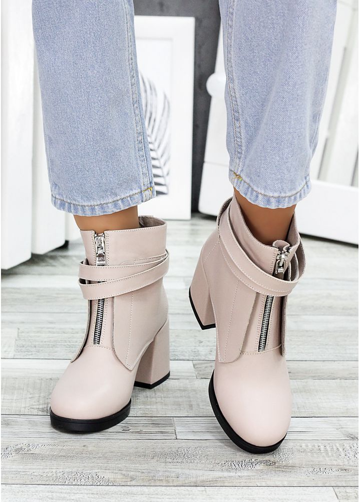 Ботинки ботильоны женские кожаные пудра Злата 7224-28