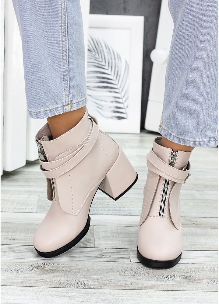 Ботинки ботильоны женские кожаные пудра Злата 7224-28