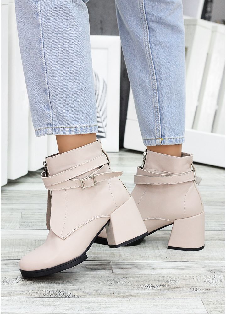 Ботинки ботильоны женские кожаные пудра Злата 7224-28