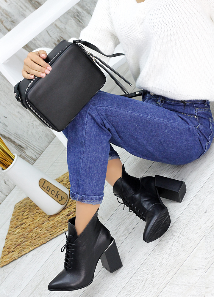 Ботинки ботильоны женские кожа черные Женева 7550-28