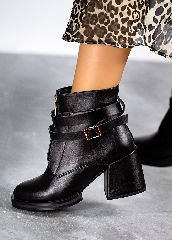 Черевики ботильйони жіночі шкіряні чорні Злата 8035-28