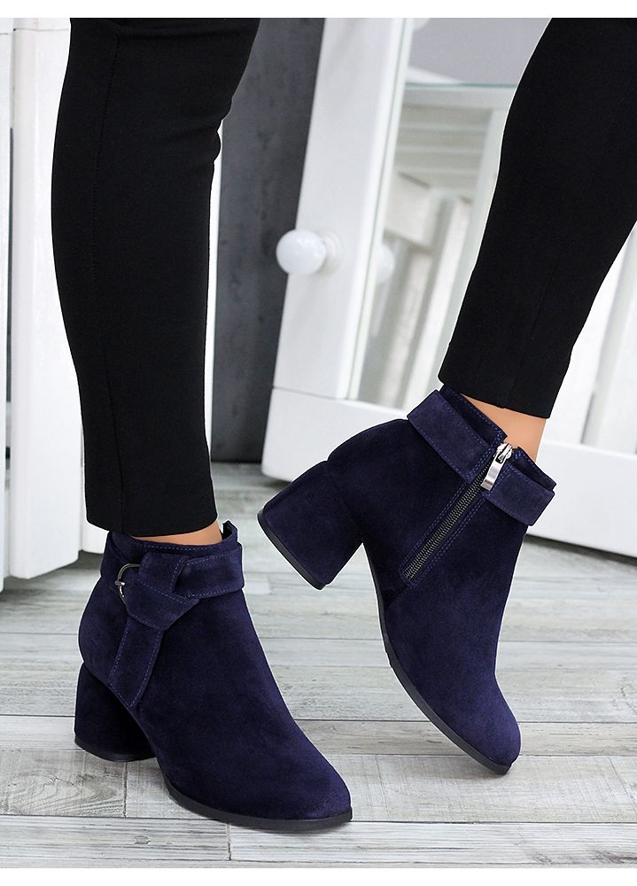 Ботинки ботильоны женские замшевые синие Ella 7501-28