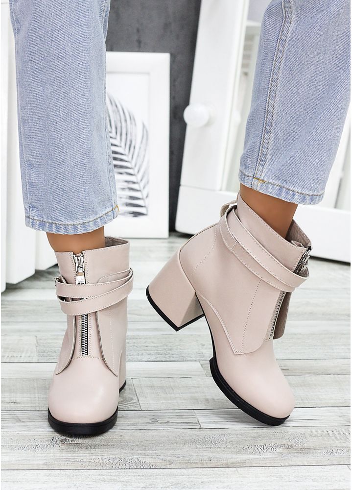 Ботинки ботильоны женские кожаные пудра Злата 7224-28