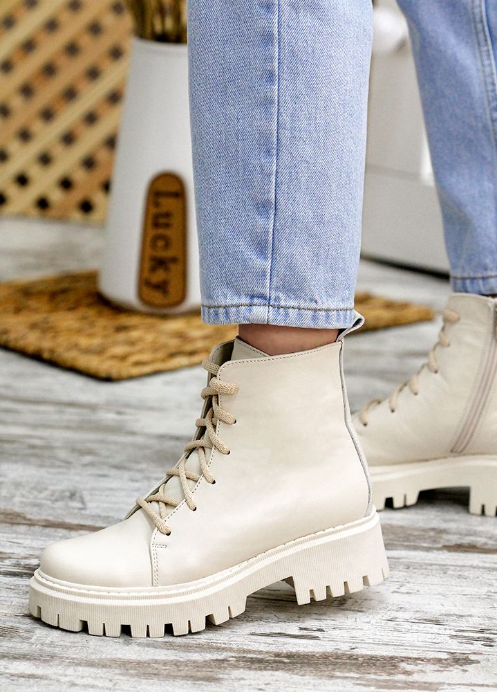 Черевики берці жіночі шкіряні бежеві  7806-28