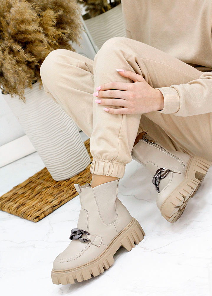 Ботинки женские кожаные бежевые 7872-28