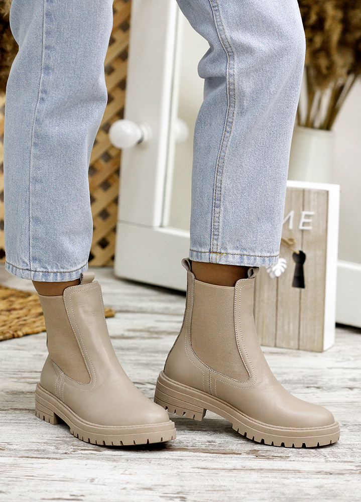 Черевики жіночі шкіряні бежеві з резинкою7803-28