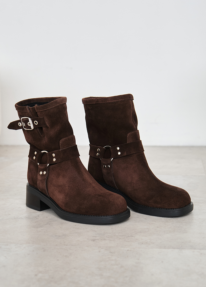 Ботинки женские замшевые brown с ремешками 8441-28