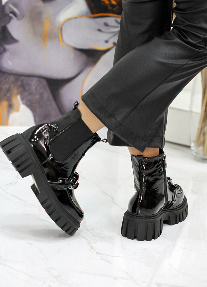 Ботинки женские кожаные черные лаковые 7852-28