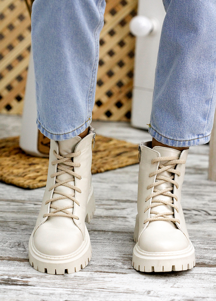 Черевики берці жіночі шкіряні бежеві  7806-28