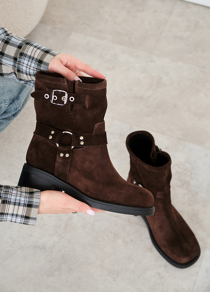 Ботинки женские замшевые brown с ремешками 8441-28