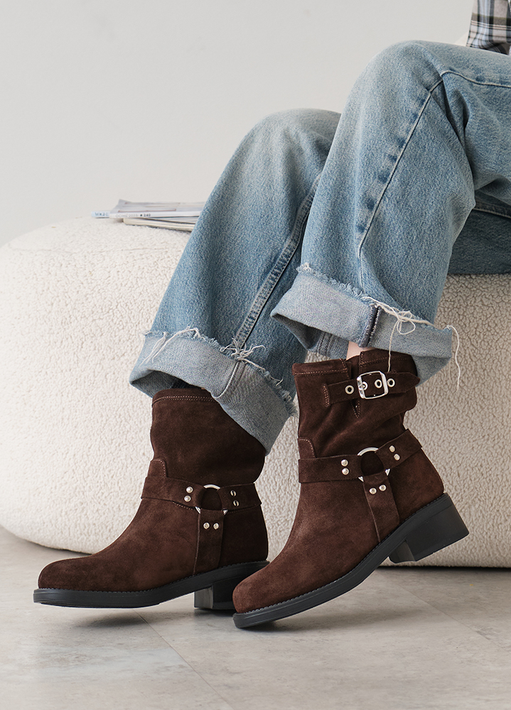 Ботинки женские замшевые brown с ремешками 8441-28