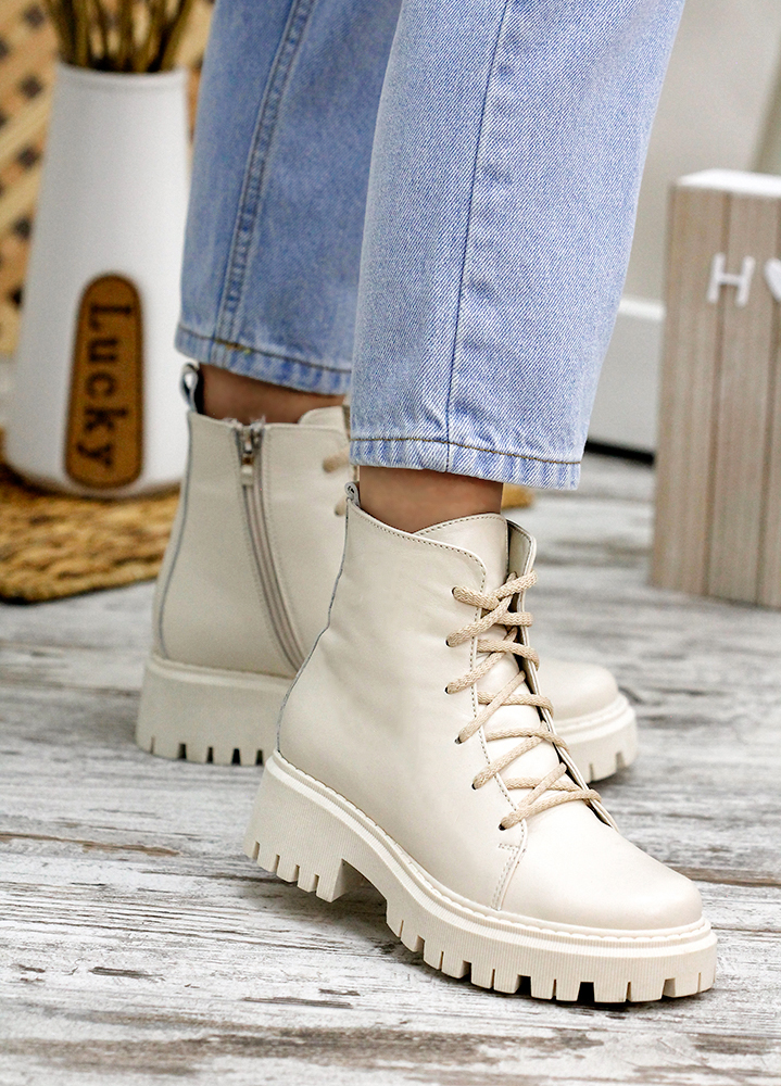 Черевики берці жіночі шкіряні бежеві  7806-28