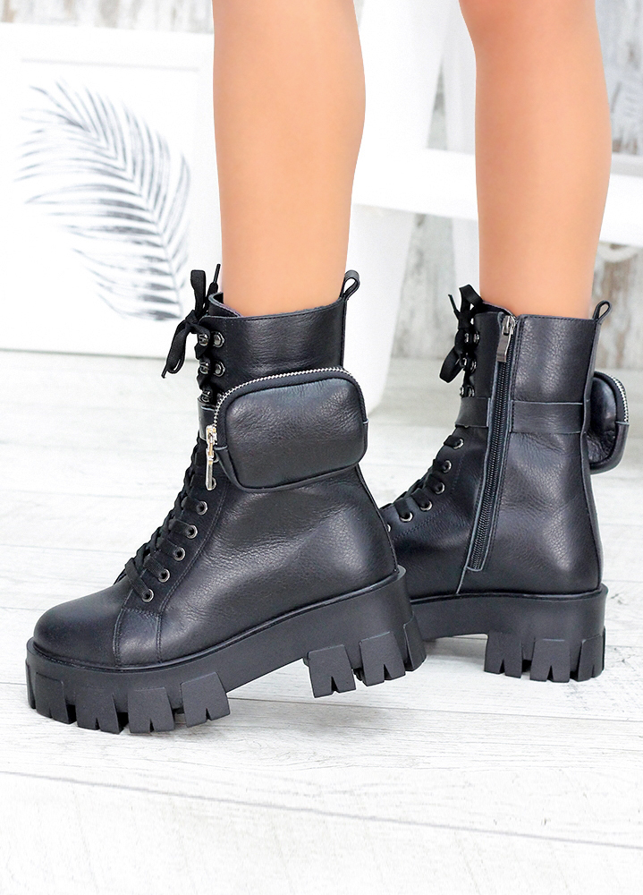 Ботинки женские кожаные черные с кошельком 7557-28