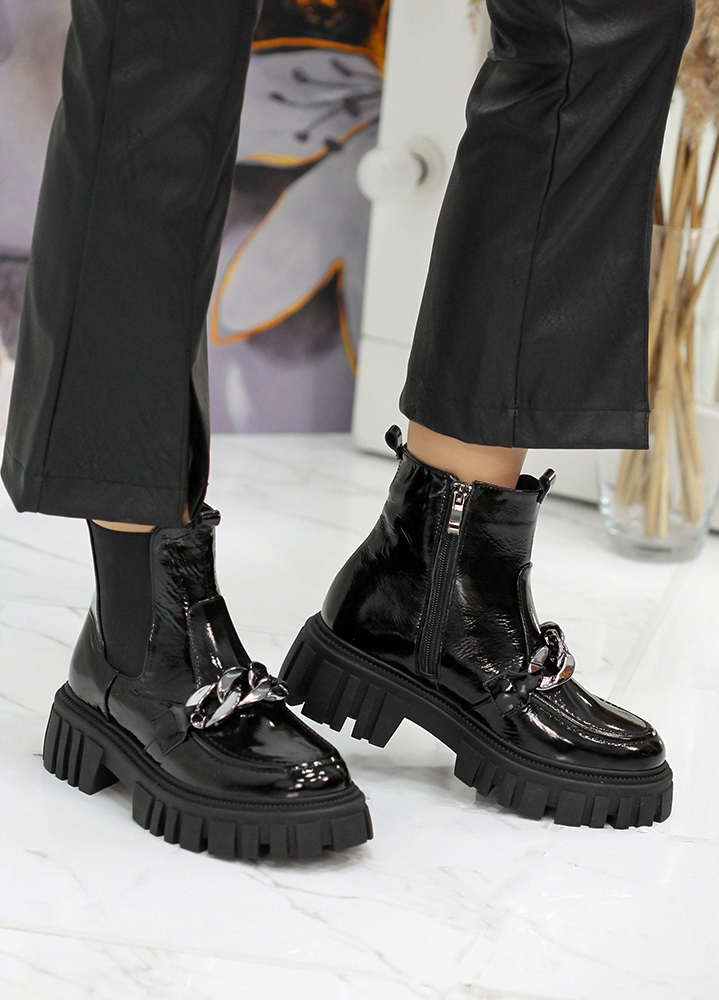 Ботинки женские кожаные черные лаковые 7852-28