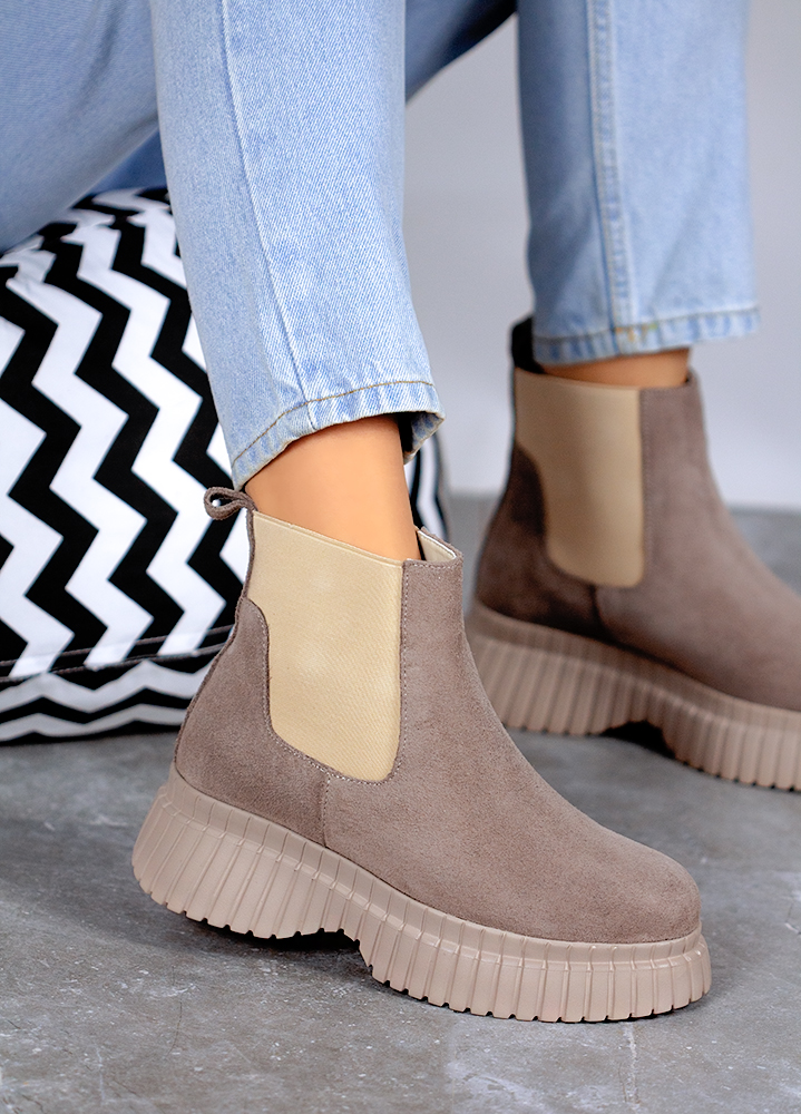 Ботинки женские замшевые бежевые  с резинкой 8072-28