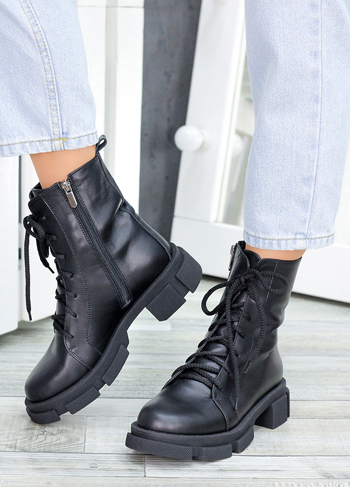 Ботинки берцы женские кожаные черные 7454-28