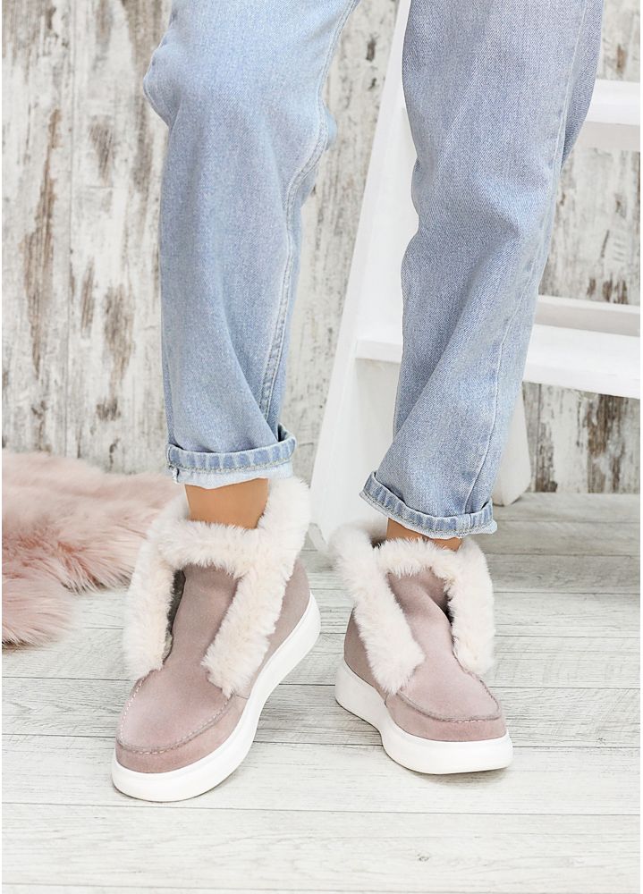 Ботинки короткие женские замша  пудра LORO 7542-28