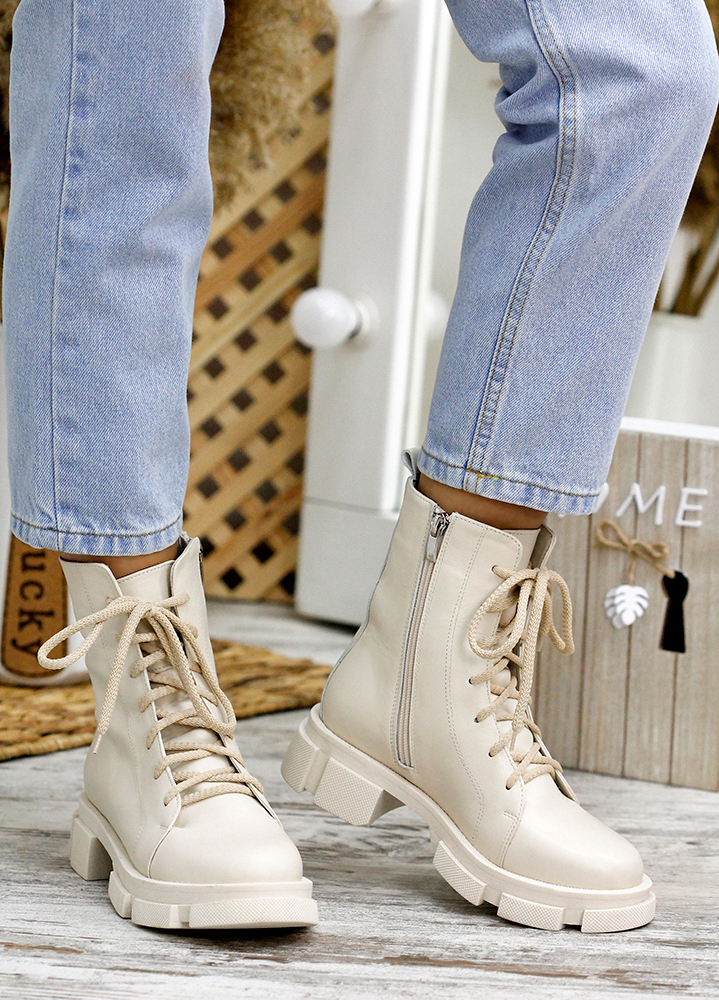 Черевики берці жіночі шкіряні бежеві  7811-28