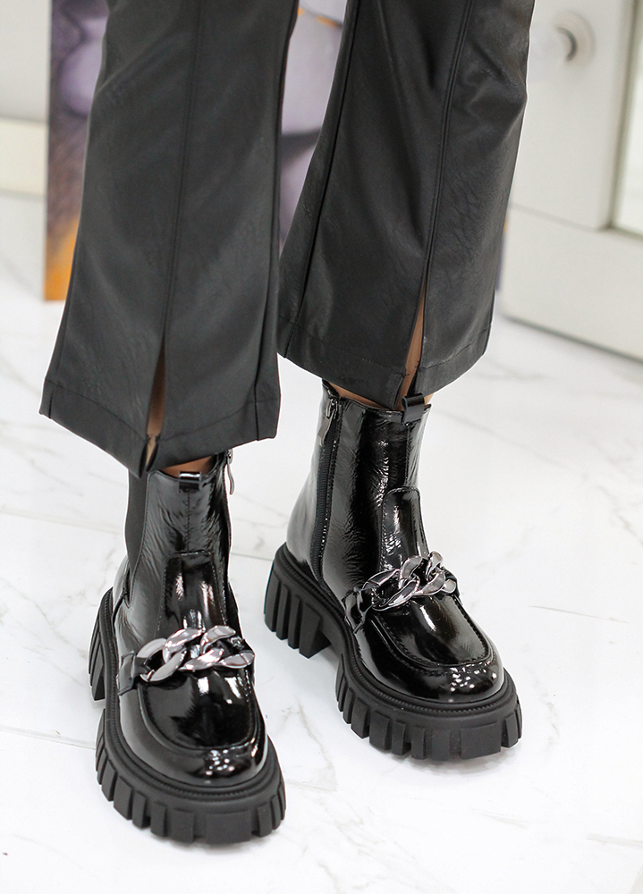 Ботинки женские кожаные черные лаковые 7852-28