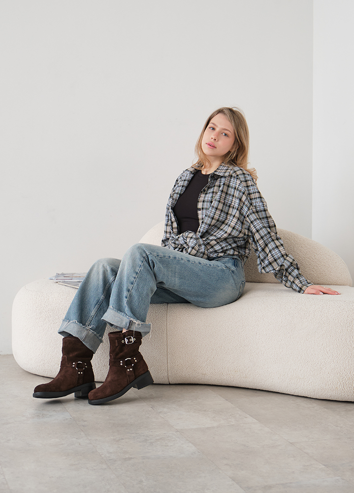 Ботинки женские замшевые brown с ремешками 8441-28