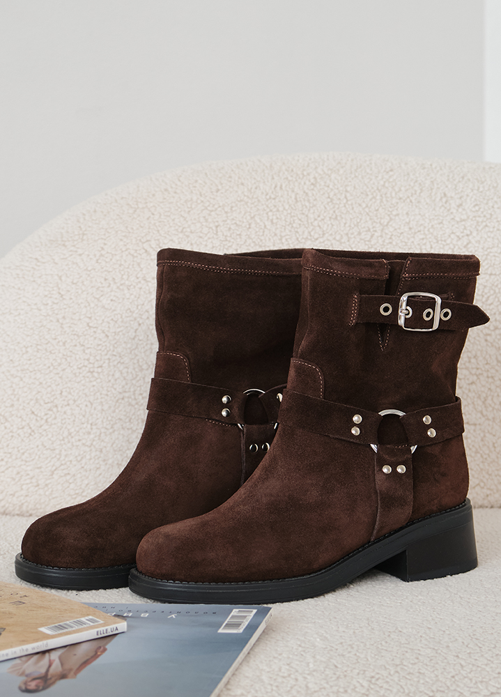 Ботинки женские замшевые brown с ремешками 8441-28