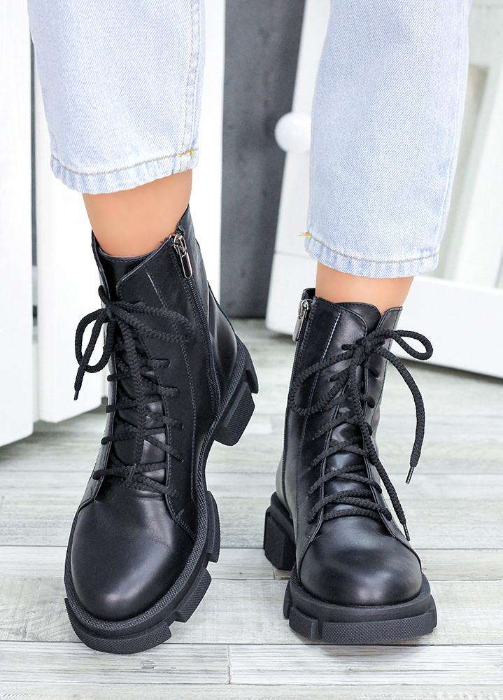 Ботинки берцы женские кожаные черные 7454-28