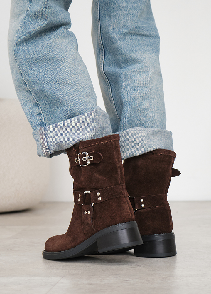 Ботинки женские замшевые brown с ремешками 8441-28