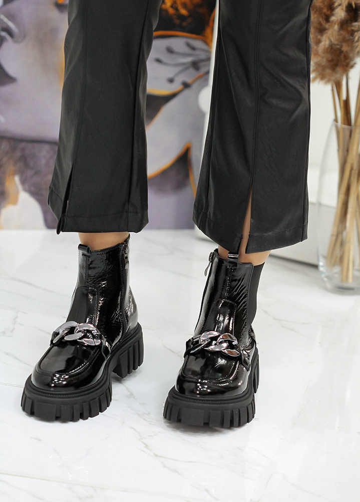 Ботинки женские кожаные черные лаковые 7852-28