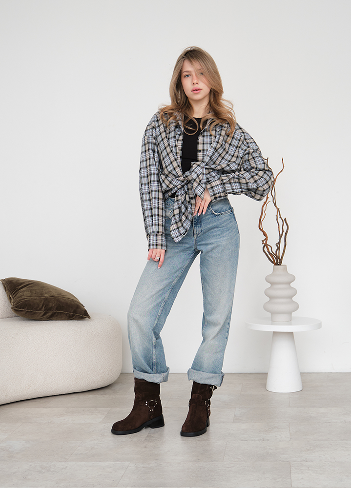 Ботинки женские замшевые brown с ремешками 8441-28