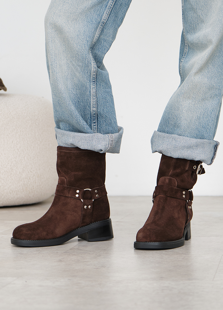 Ботинки женские замшевые brown с ремешками 8441-28