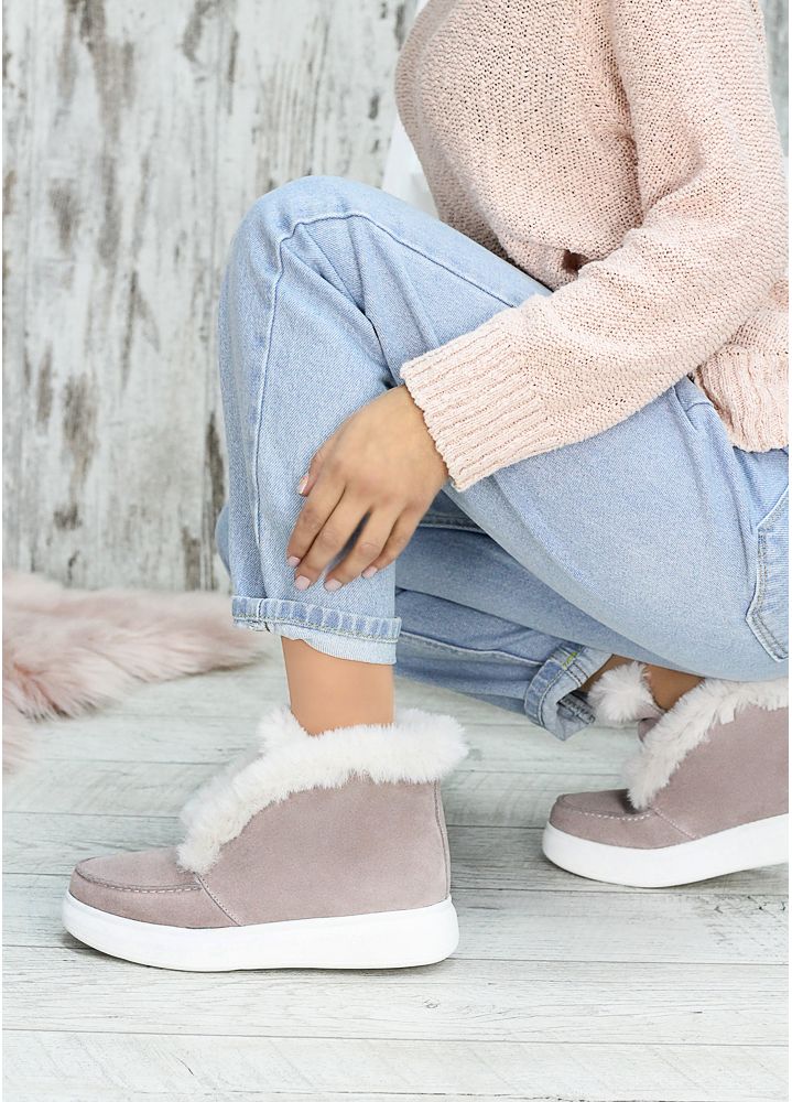 Ботинки короткие женские замша  пудра LORO 7542-28