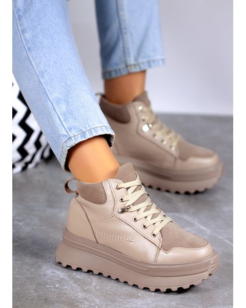 Кроссовки женские зимние высокие кожаные мокко 8074-28