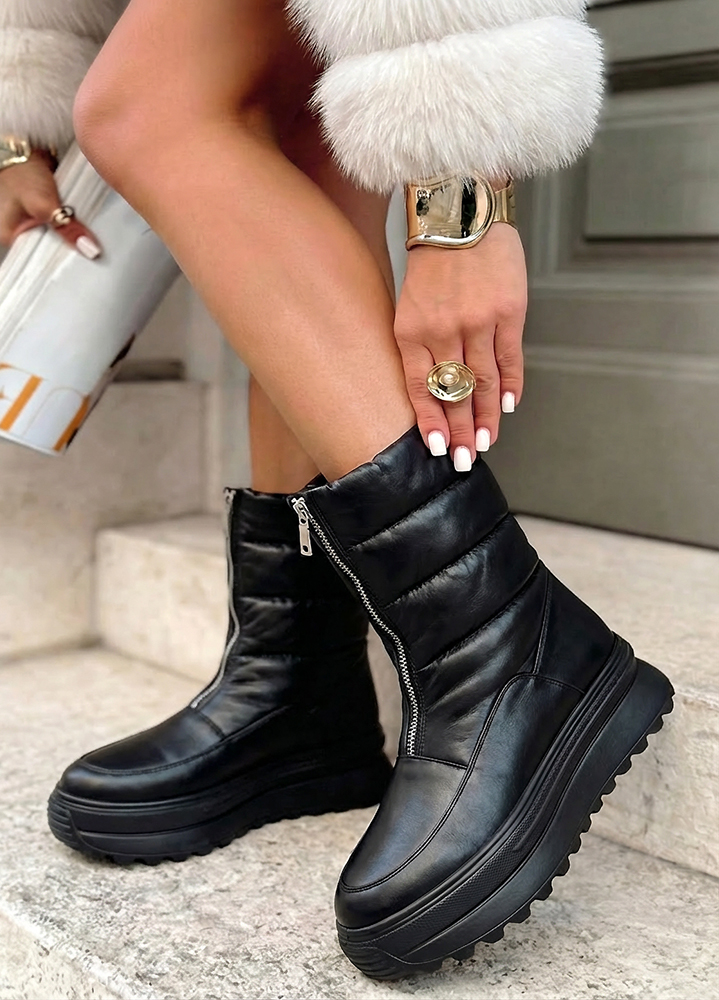 Черевики дутики зимові жіночі шкіряні чорні 8059-28