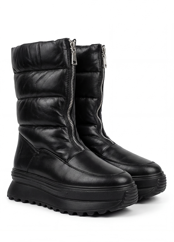 Черевики дутики зимові жіночі шкіряні чорні 8059-28