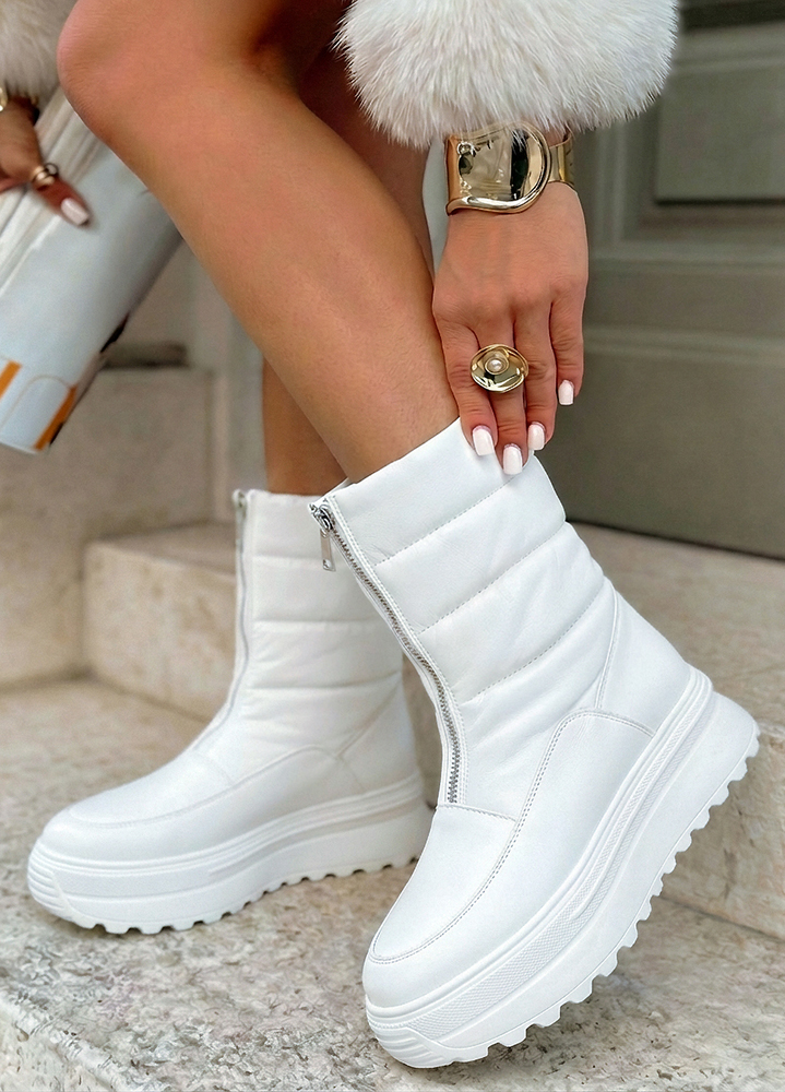 Черевики дутики жіночі шкіряні білі 8077-28