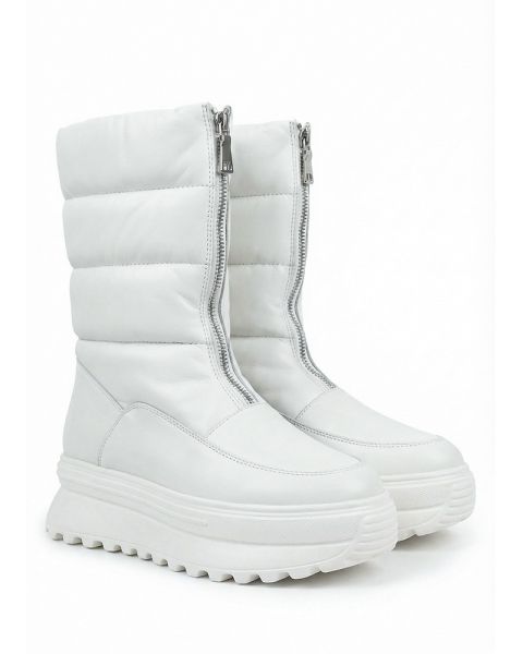 Ботинки дутики женские кожаные белые 8077-28 Ботинки дутики женские кожаные белые 8077-28