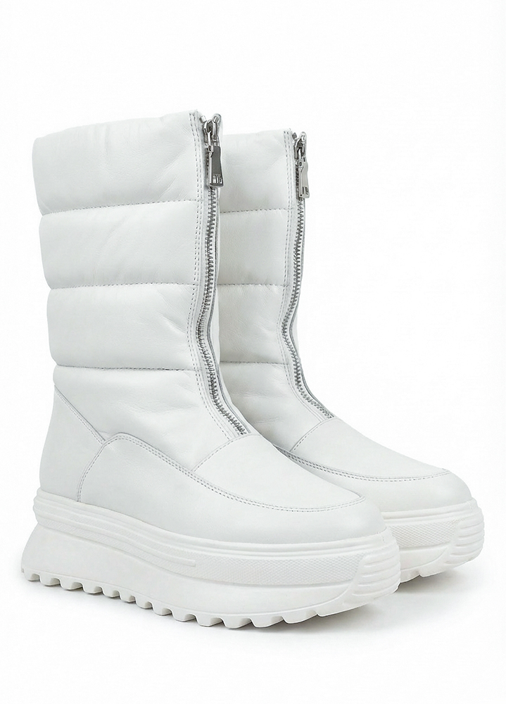 Черевики дутики жіночі шкіряні білі 8077-28