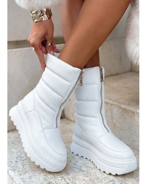 Ботинки дутики женские кожаные белые 8077-28 Ботинки дутики женские кожаные белые 8077-28