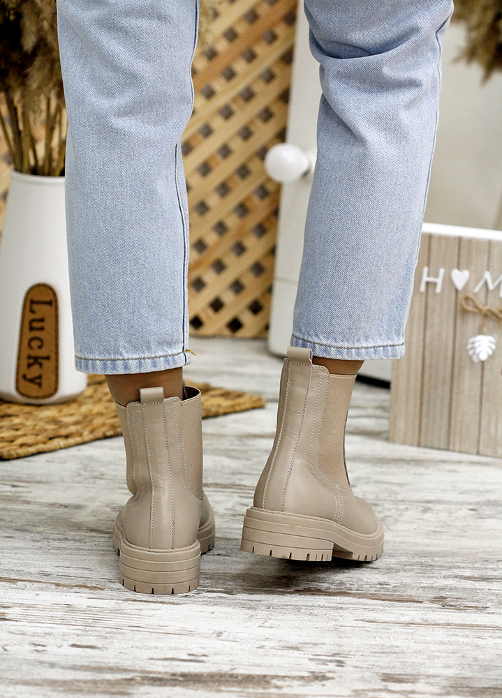 Черевики жіночі шкіряні бежеві з резинкою7803-28