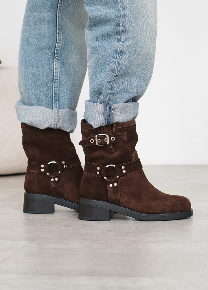 Ботинки женские замшевые brown с ремешками 8441-28