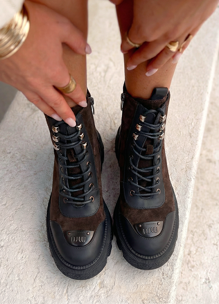 Ботинки берцы женские кожаные коричневые 8584-28