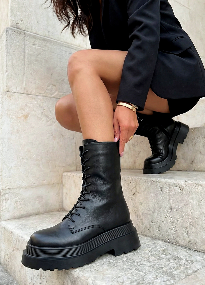 Ботинки женские кожаные черные на платформе 8587-28