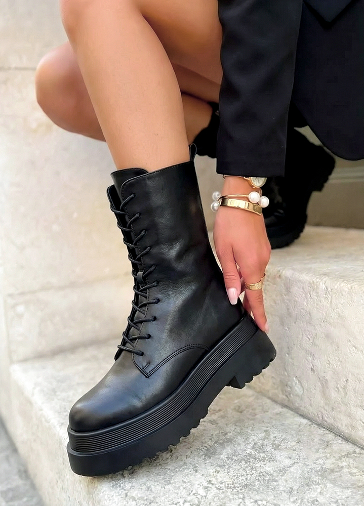 Ботинки женские кожаные черные на платформе 8587-28