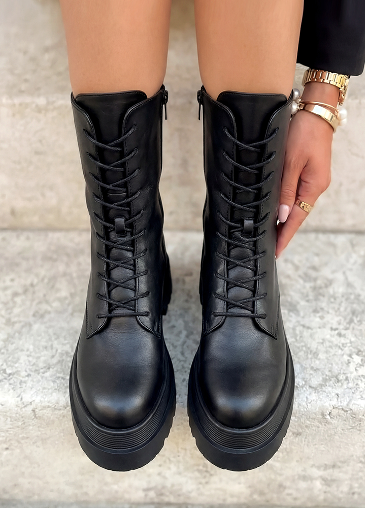 Ботинки женские кожаные черные на платформе 8587-28