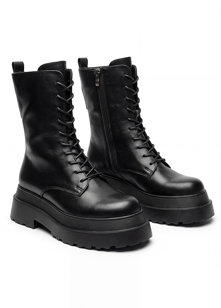 Ботинки женские кожаные черные на платформе 8587-28