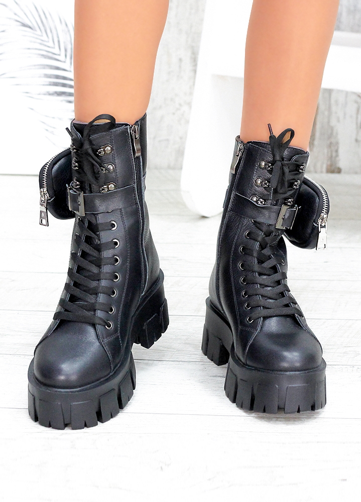 Ботинки женские кожаные черные с кошельком 7557-28