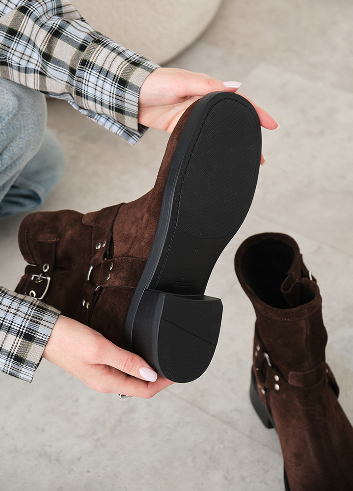 Ботинки женские замшевые brown с ремешками 8441-28