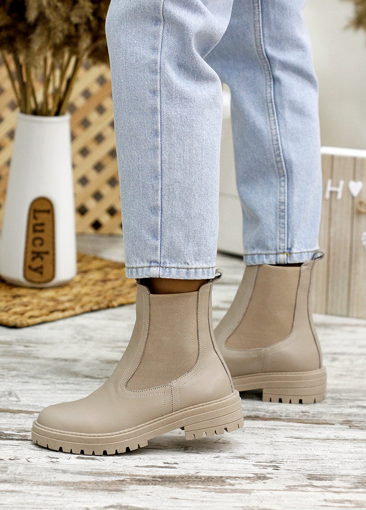 Черевики жіночі шкіряні бежеві з резинкою7803-28